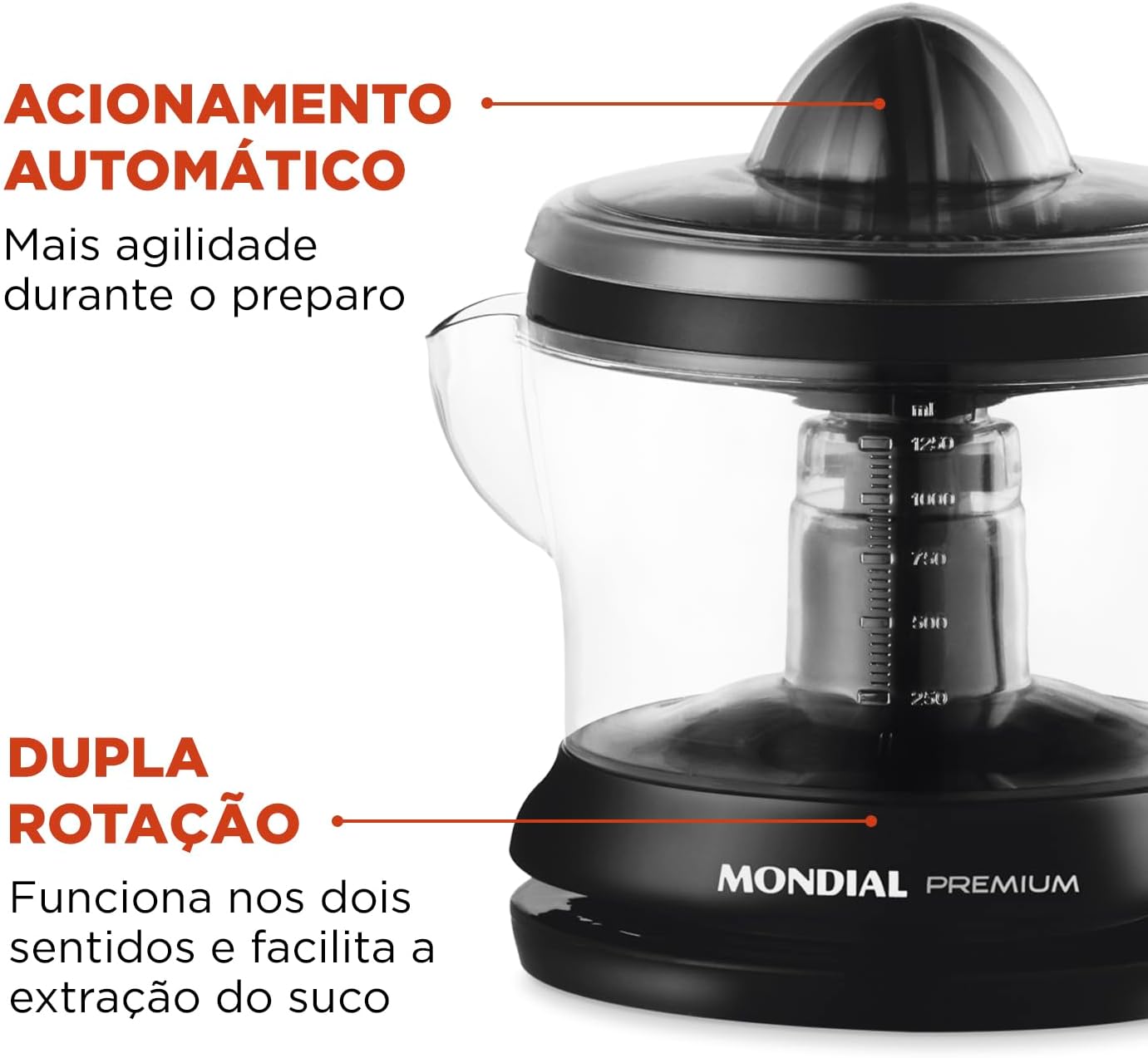MONDIAL Espremedor Premium, Preto, 30W, 220V - E-02