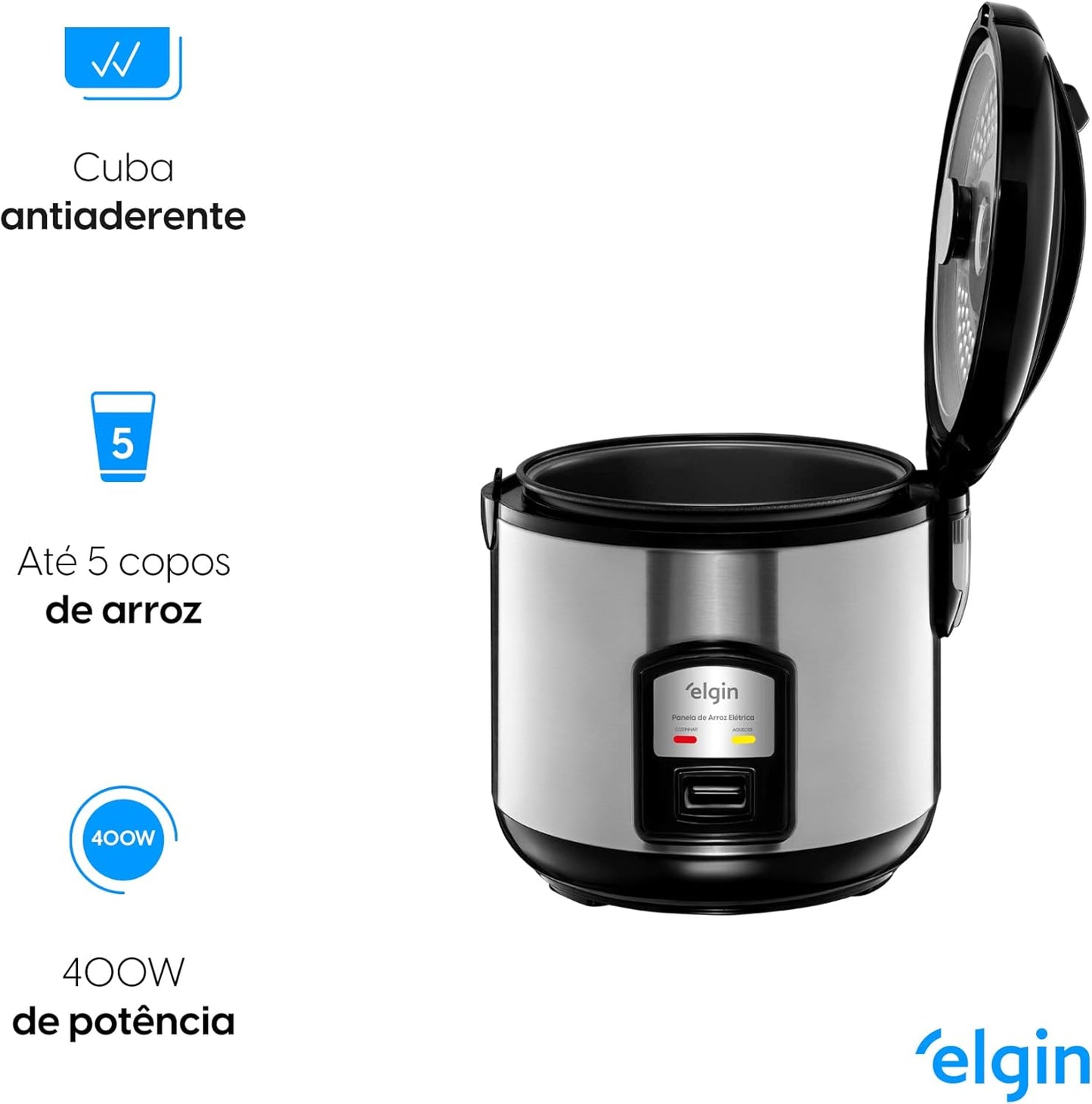 Panela de Arroz Elétrica Elgin Capacidade 5 Xícaras 1 Litro 400W 110V