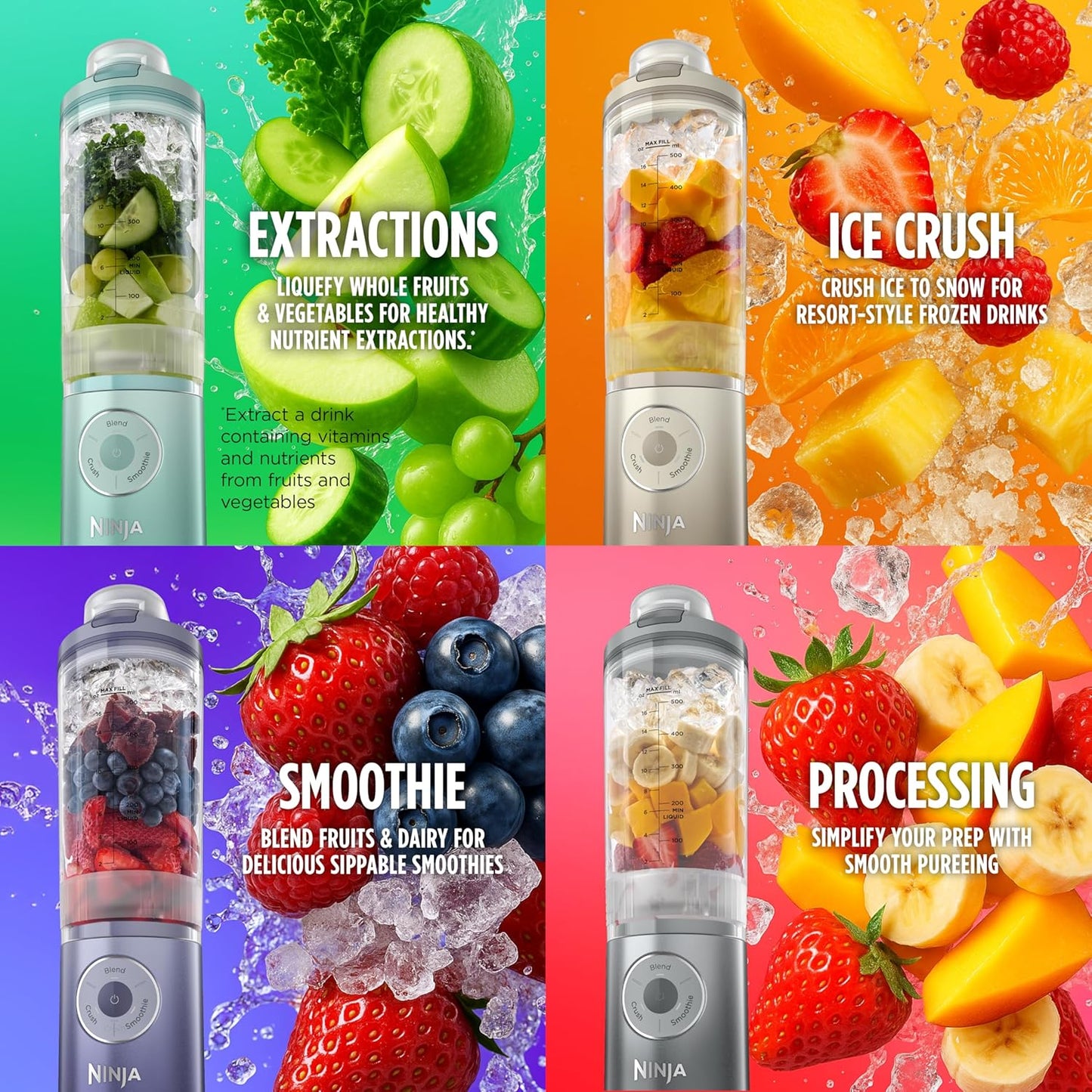 Ninja Blast Max, liquidificador portátil + Twist & Go, Smoothie pessoal, blend, Ice Crush, 3 programas, sem fio, recipiente removível de 623 g, pode ser lavado na lava-louças, à prova de vazamento